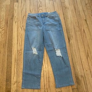 Vince Camuto blue destroyed mom jeans 30